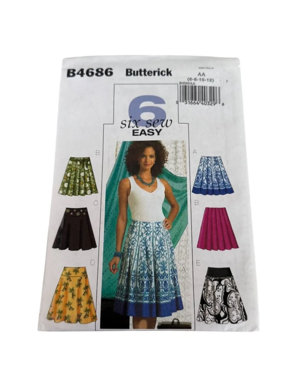 Butterick Sewing Pattern B4686 Pleated Skirt Six Sew Easy Y2K Pleats 6-12 Uncut